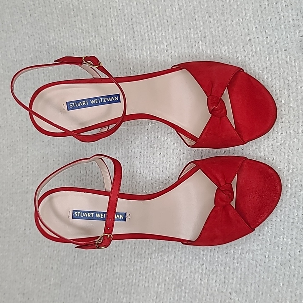 Stuart Weitzman Gloria 105 Suede Stiletto Sandal/Pump in Follow Me Red -NWT/NIB